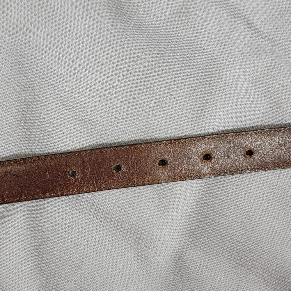 Brown‎ Mock Croc Leather Western Belt Silver Ornate 3pc Buckle Set USA M